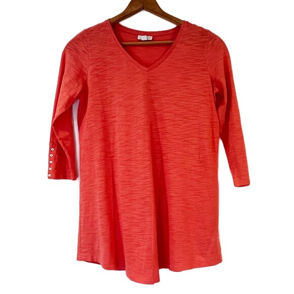 J.Jill Orange Pink (Shrimp) V-Neck Top XS Petite Cotton Everyday Colorful - Picture 3 of 9